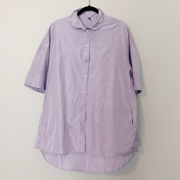 Katharina HOVMAN Oversized Taffeta Blouse Top Shirt Lilac Purple 12 L - Picture 2 of 9